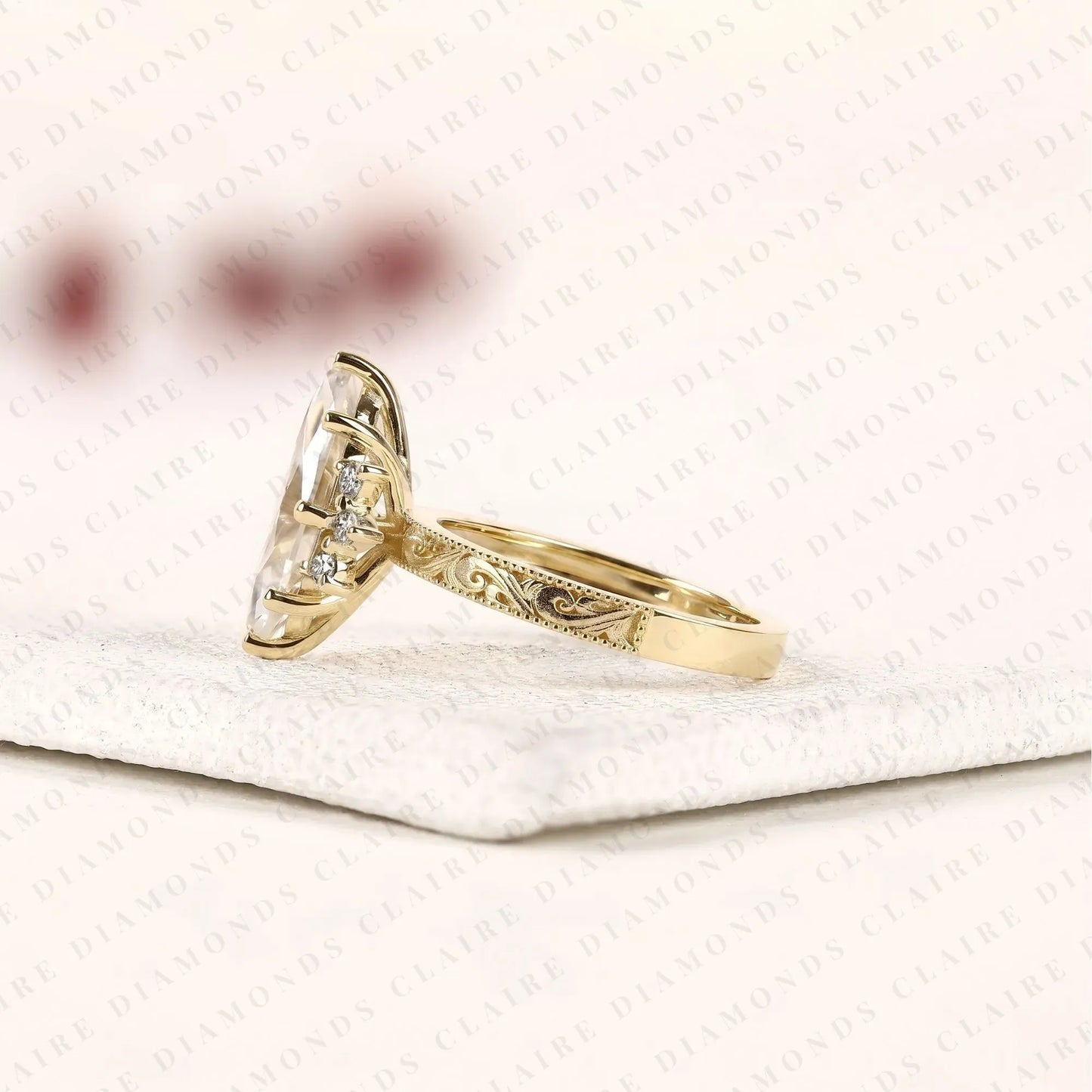 vintage marquise cut lab grown diamond engagement ring engraved gold ring floral halo wedding ring antique inspired bridal ring