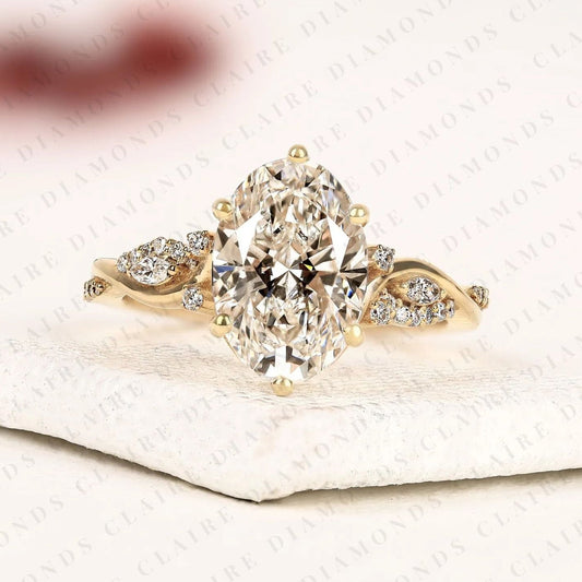 Oval Cut Nature Inspired Moissanite Diamond Engagement Ring Floral Vine Gold Ring Vintage Leaf Wedding Ring for Women