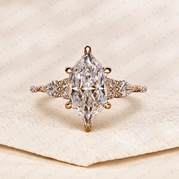 Dutch Marquise Cut Lab Grown Diamond Engagement Ring with Kite Cut Side Stones Luxury Wedding Ring for Women