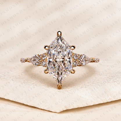 Dutch Marquise Cut Moissanite Diamond Engagement Ring with Kite Cut Side Stones Luxury Wedding Ring for Women