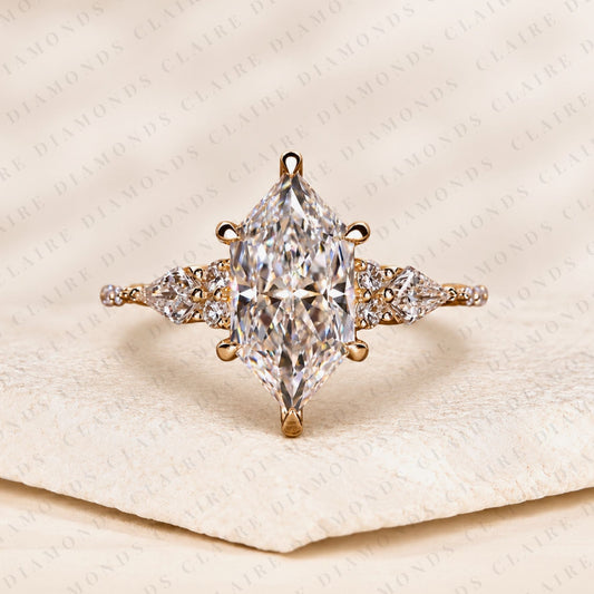 Dutch Marquise Cut Lab Grown Diamond Engagement Ring with Kite Cut Side Stones Luxury Wedding Ring for Women
