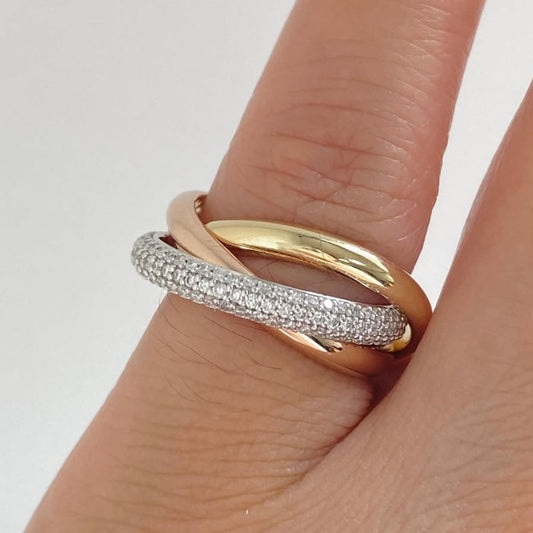 1.40 TCW Elegant Criss-Cross Pavé Lab Grown Diamond Ring in DualTone Gold Minimal Luxury Band