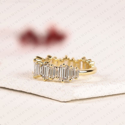 2.00 TCW Baguette Cut Moissanite Half Eternity Band in Solid Gold | Modern Alternating Baguette Stone Ring, Stackable Anniversary Band for Women