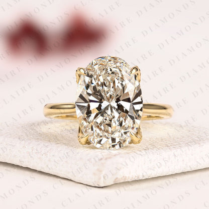Oval Moissanite Diamond Engagement Ring in Gold | Hidden Halo Ring With Tulip Set Gold Ring.