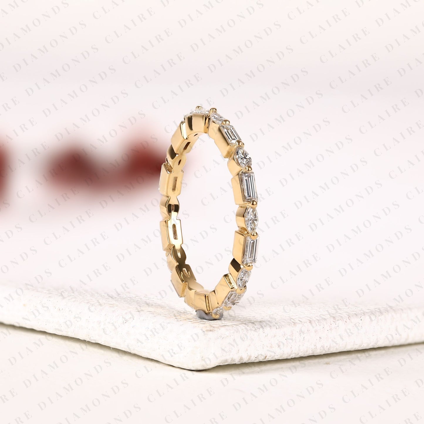 2.00 tcw baguette & marquise lab grown diamond band vintage inspired alternating stone anniversary ring, elegant stackable band & timeless everyday ring