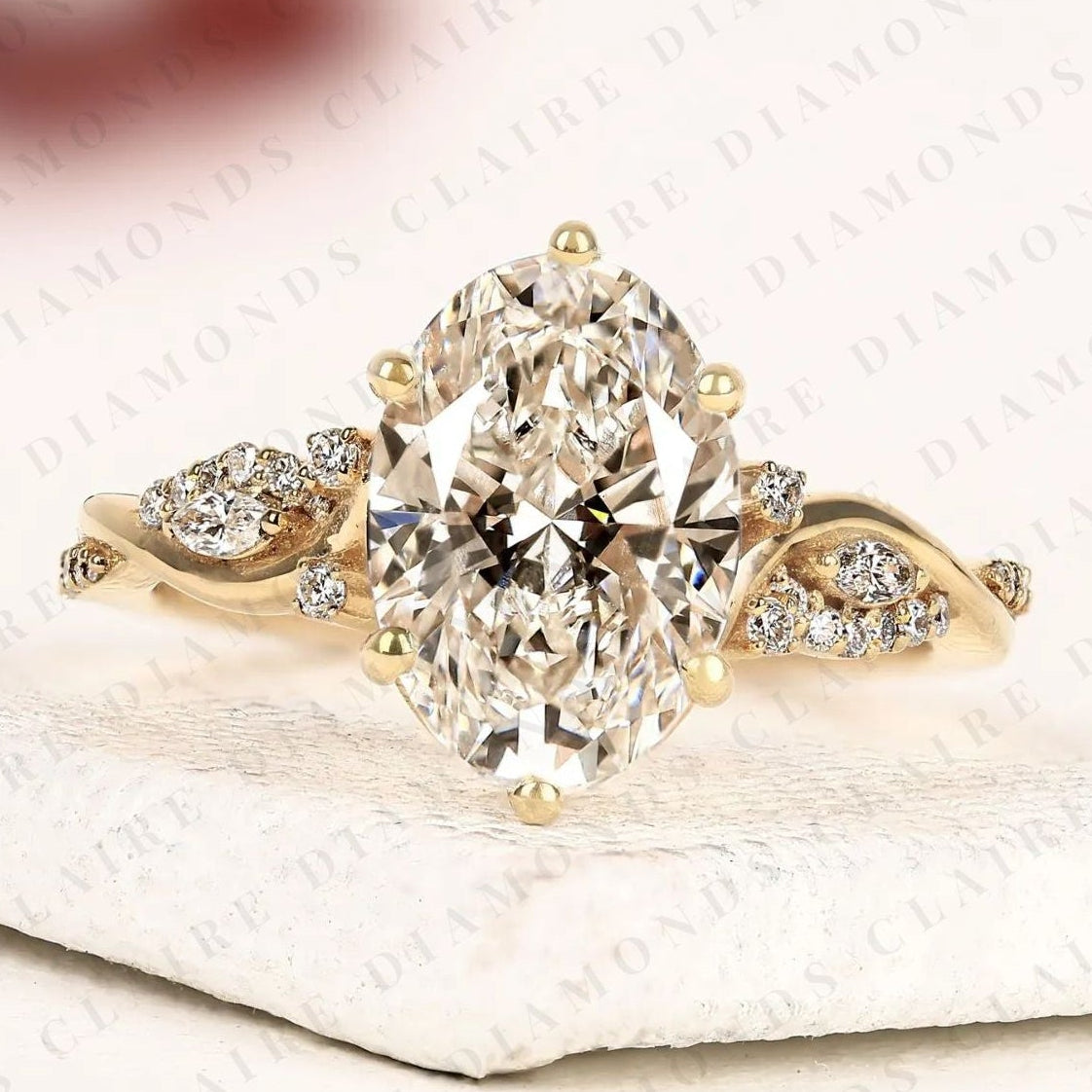 oval cut nature inspired moissanite diamond engagement ring floral vine gold ring vintage leaf wedding ring for women