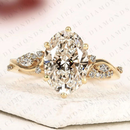Oval Cut Nature Inspired Moissanite Diamond Engagement Ring Floral Vine Gold Ring Vintage Leaf Wedding Ring for Women