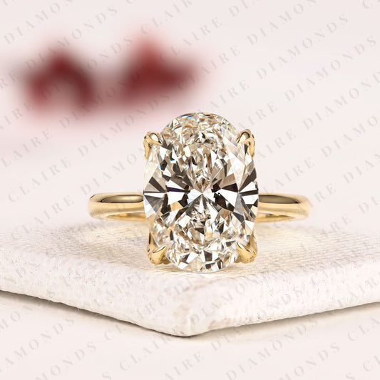 Oval Moissanite Diamond Engagement Ring in Gold | Hidden Halo Ring With Tulip Set Gold Ring.