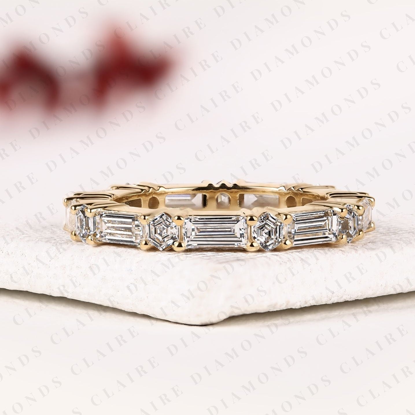 1.98 tcw baguette & octagon lab grown diamond band geometric eternity wedding stackable band modern bridal jewelry