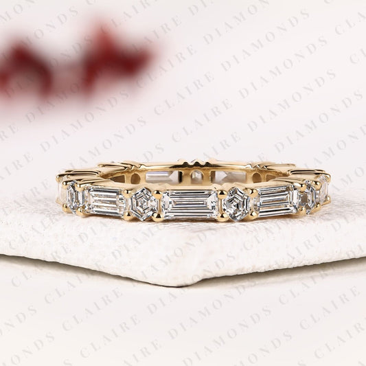 1.98 TCW Baguette & Octagon Lab Grown Diamond Band Geometric Eternity Wedding Stackable Band Modern Bridal Jewelry