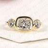 Elongated Cushion Cut Bezel Set Three Stone Lab Grown Diamond Engagement Ring Modern Gold Ring Minimalist Bridal Jewelry.