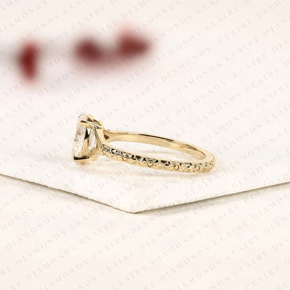 Oval Cut Lab Grown Diamond Engagement Ring Vintage Floral Gold Ring Nature Inspired Solitaire Promise Ring for Women