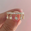 1.50 TCW Elegant Dangling Pear Cut Moissanite Diamond Drop Ring in Gold Minimalist Pave Band Dangle Ring for Women