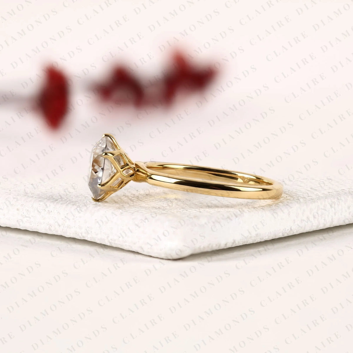portuguese round cut lab grown diamond engagement ring, solitaire gold ring, unique bridal wedding ring for women