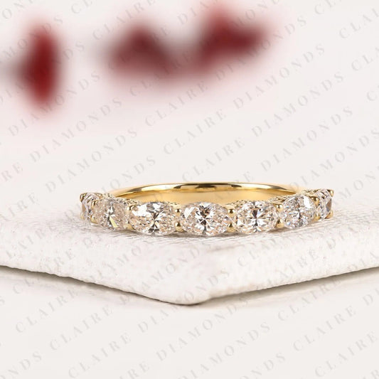 1.88 TCW Oval Cut Lab Grown Diamond Band Eternity Wedding Elegant Stackable Hiddend Halo Round Bridal Band