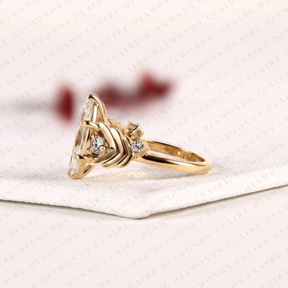 Marquise Cut Lab Grown Diamond Engagement Ring With Round Side Stone Diamonds, Vintage Rings Art Deco Vintage Gold Ring Nature Inspired Promise Ring Anniversary Gift for Her.