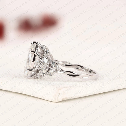 Marquise Cut Lab Grown Diamond Engagement Ring Vintage Floral Cluster Ring White Gold Wedding Ring Unique Anniversary Ring for Women IGI Certified Bridal Jewelry.