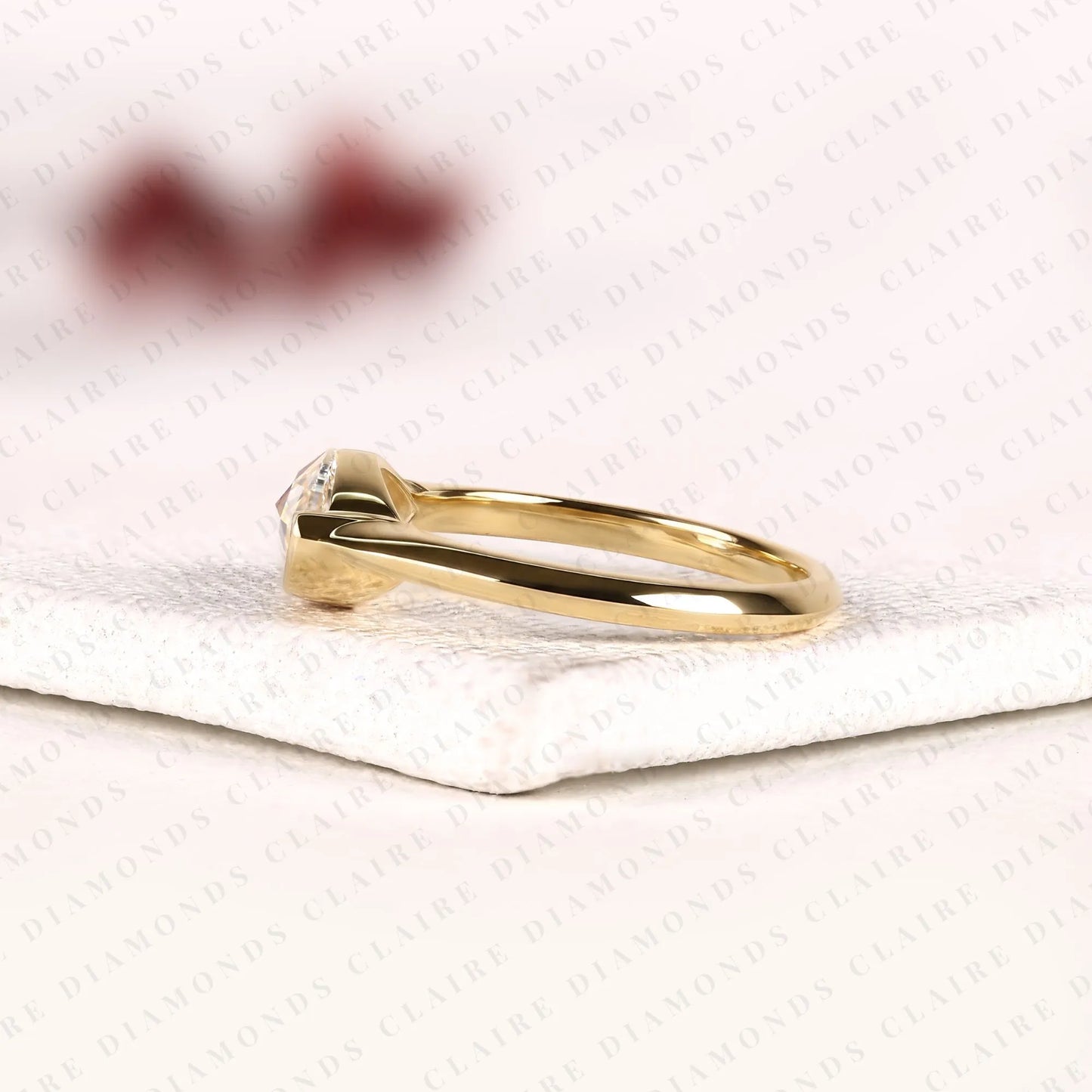east west marquise rose cut moissanite diamond solitaire ring half bezel minimalist promise ring