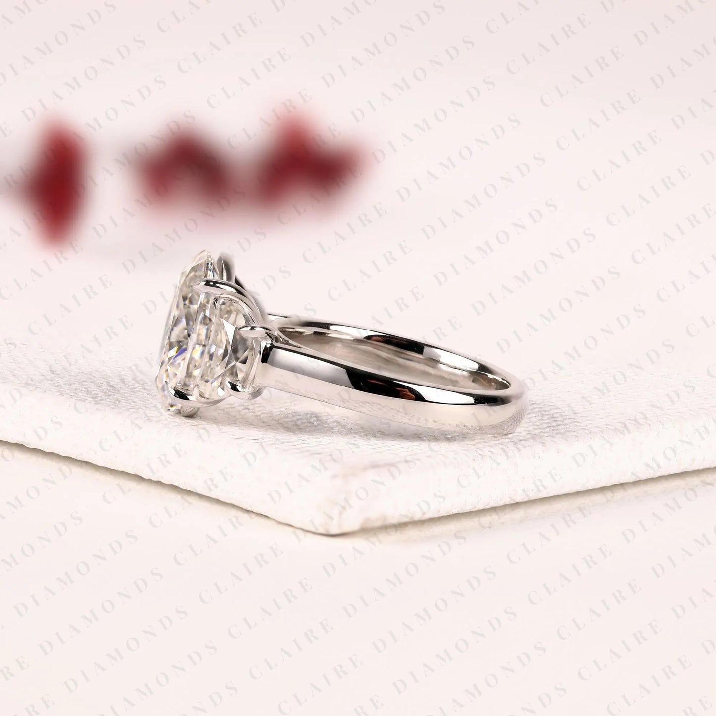 oval cut lab grown three stone engagement ring in solid gold | classic oval diamond style bridal ring for women