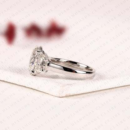 Oval Cut Lab Grown Three Stone Engagement Ring in Solid Gold | Classic Oval Diamond Style Bridal Ring for Women