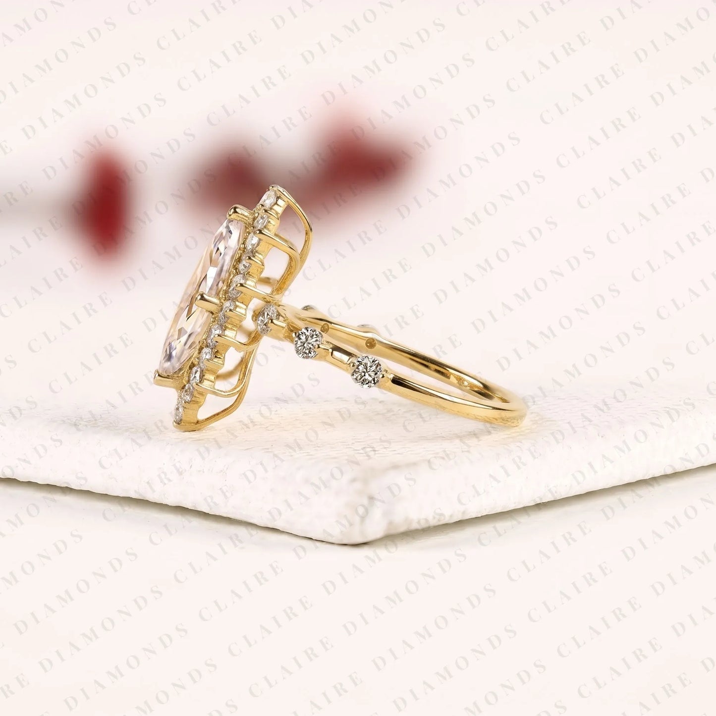marquise cut lab grown diamond engagement ring floral halo ring inspired unique statement ring