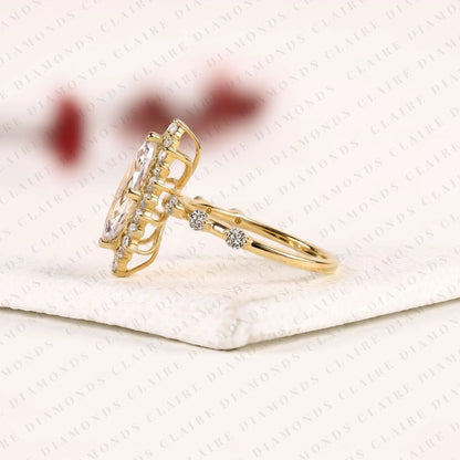 Marquise Cut Lab Grown Diamond Engagement Ring Floral Halo Ring Inspired Unique Statement Ring