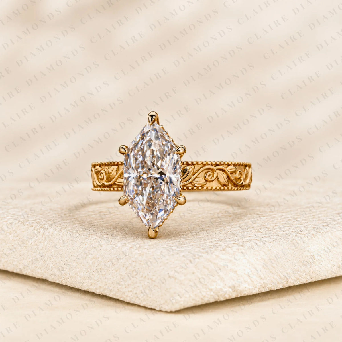 Dutch Marquise Cut Moissanite Diamond Engagement Solitaire Ring Vintage Engraved Gold Band Filigree Wedding Ring Luxury Bridal Jewelry