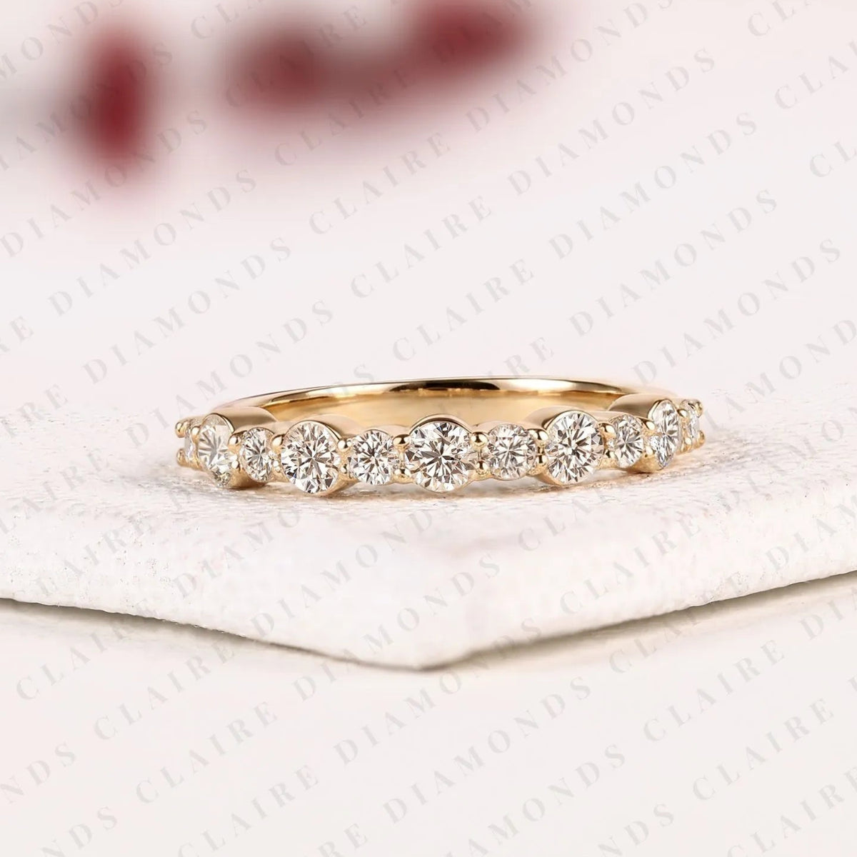 0.95 tcw round cut lab grown diamond wedding band  shared prong diamond half eternity band minimalist anniversary band for women