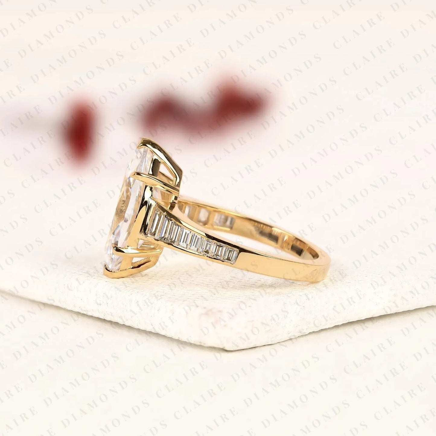 designer marquise lab grown diamond engagement ring with channel set baguette diamonds