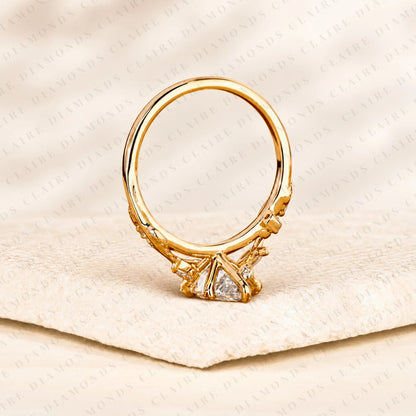Pear Cut Moissanite Diamond Engagement Ring Nature Inspired Gold Vine Ring Floral Vintage Wedding Ring Luxury Bridal Jewelry
