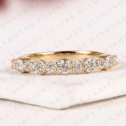 0.95 TCW Round Cut Lab Grown Diamond Wedding Band  Shared Prong Diamond Half Eternity Band Minimalist Anniversary Band for Women