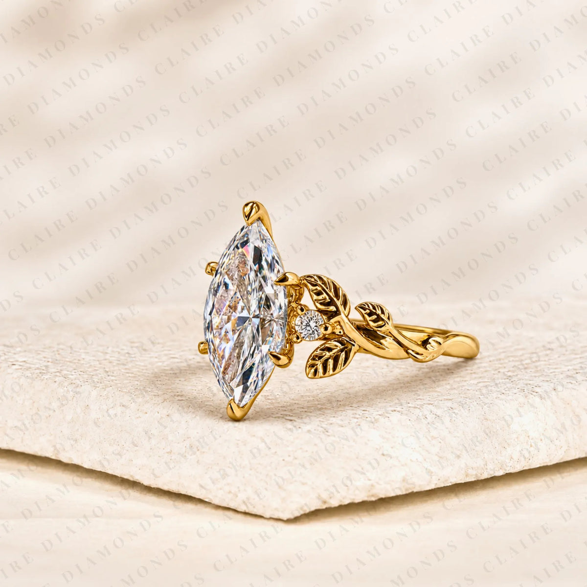 Marquise Cut Lab Grown Diamond Engagement Ring Nature Inspired Gold Vine Ring with Leaf Vintage Luxury Wedding Ring for Women