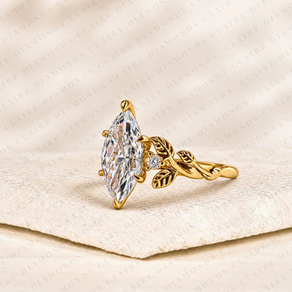 Marquise Cut Lab Grown Diamond Engagement Ring Nature Inspired Gold Vine Ring with Leaf Vintage Luxury Wedding Ring for Women