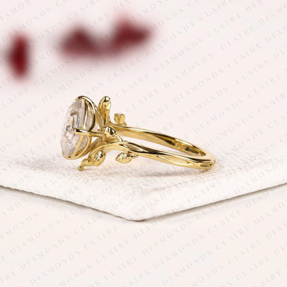 Asscher Cut Lab Grown Diamond Ring Vintage Floral Leaf Gold Engagement Ring Art Deco Inspired Geometric Diamond Ring for Women