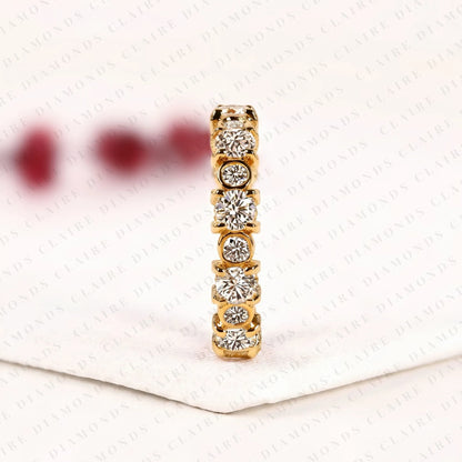 5.04 TCW Round Bezel Set Lab Grown Diamond Band Vintage Gold Eternity Wedding Band Elegant Anniversary Ring for Women