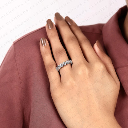 2.10 TCW Heart Cut Moissanite Diamond Half Eternity Band Romantic Wedding Unique Stackable Bridal Band Elegant Fine Jewelry