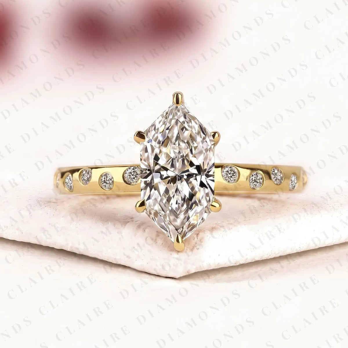 dutch marquise cut lab grown diamond engagement ring modern solitaire bridal ring with round diamond accents unique wedding jewelry