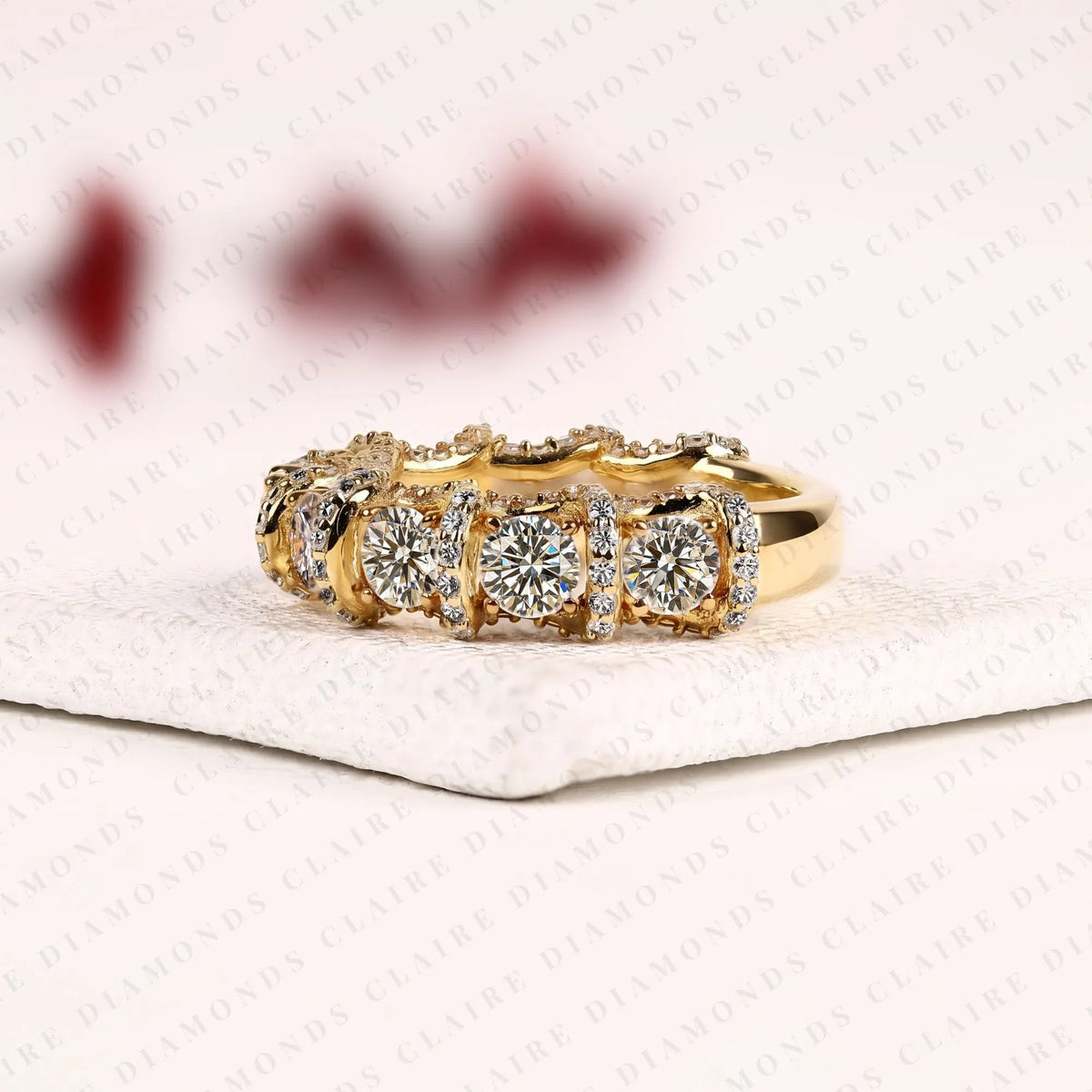 3.35 tcw round cut lab grown diamond band luxury vintage ornate gold band multi stone wedding band elegant anniversary jewelry