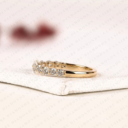 1.32 TCW Oval And Round Cut Moissanite Diamond Half Eternity Wedding Band, Anniversary Band for Women