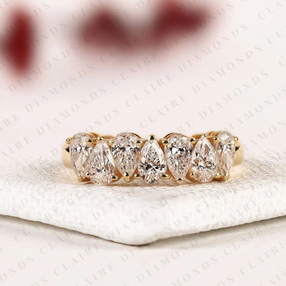 1.75 TCW Pear Cut Lab Grown Diamond Band in Gold Elegant Pear Shape Eternity Wedding Band for Women