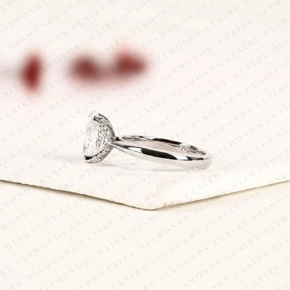 Oval Cut Lab Grown Diamond Solitaire Engagement Ring, Four Prong Hidden Tulip Setting, Minimalist White Gold Proposal Ring