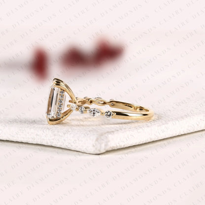 Criss Cut Lab Grown Diamond Engagement Ring, Hidden Halo Gold Ring With Marquise & Round Accent.