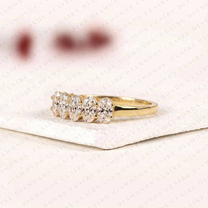 1.61 TCW Oval Cut Lab Grown Diamond Band Half Eternity Wedding Elegant Stackable Bridal Band For Her