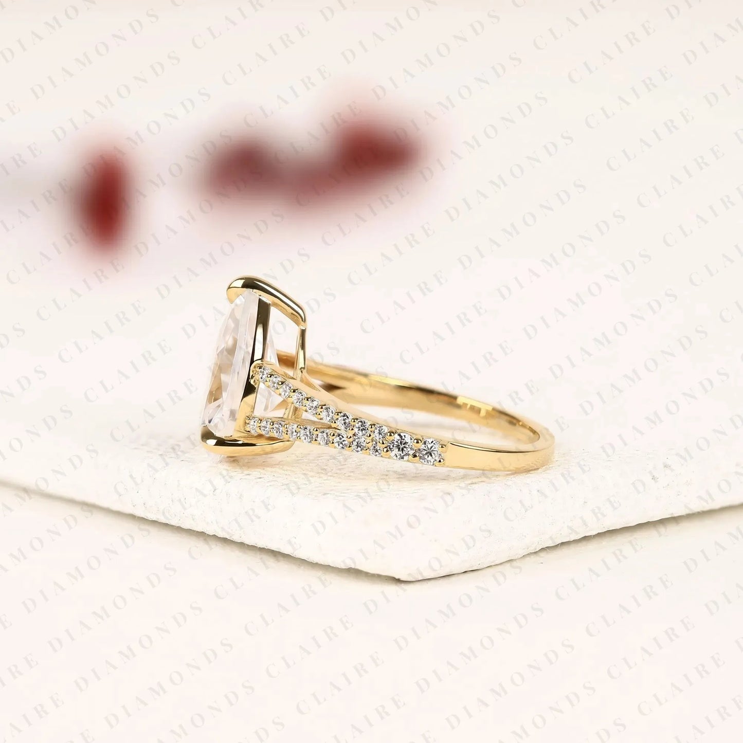 pear cut moissanite diamond engagement ring split shank pave diamond ring bridal ring