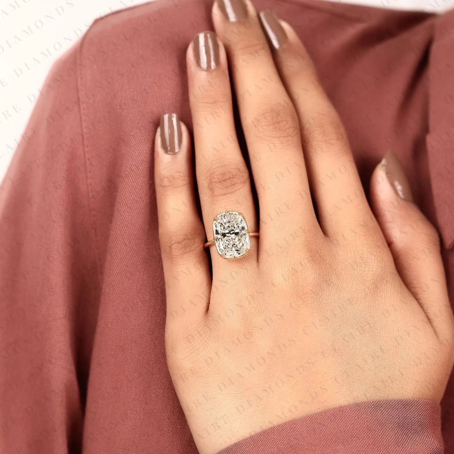 old mine elongated cushion cut lab grown diamond solitaire engagement ring  hidden halo diamond ring classic minimalist bridal ring for women