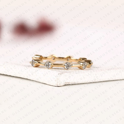 0.27 TCW Round Diamond Wedding Band Moissanite Diamond Stackable Ring Minimalist Yellow Gold Anniversary Band Modern Bridal Ring Dainty Everyday Fine Jewelry.