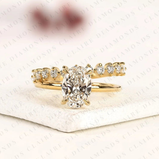 Classic Oval Cut Moissanite Diamond Ring Set for Engagement, Wedding, and Anniversary Celebrations