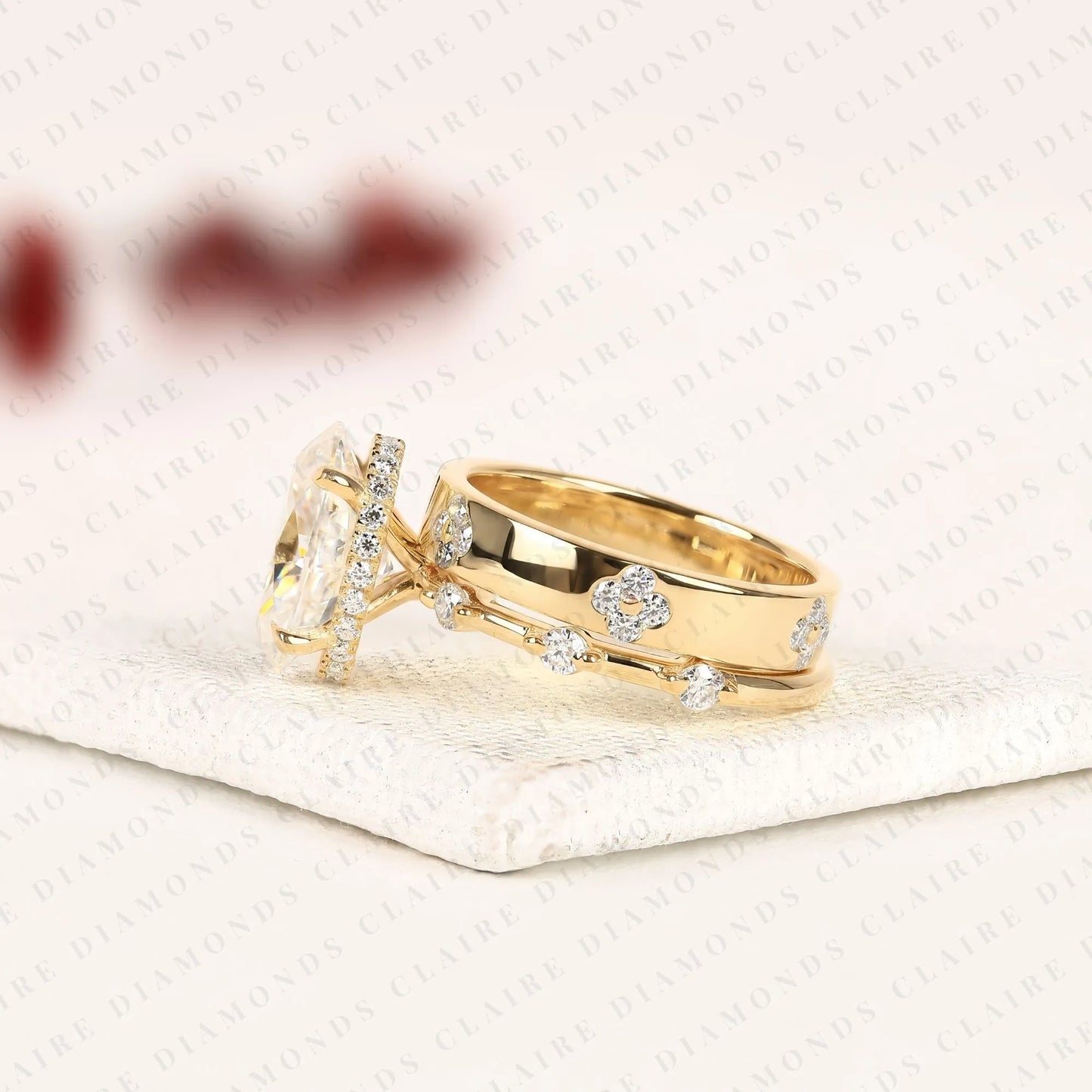 oval cut moissanite diamond engagement ring set floral accent  vintage inspired diamond ring
