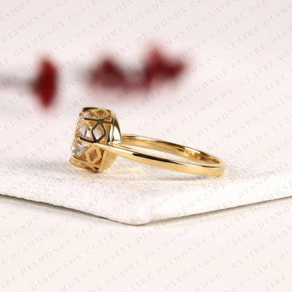 Round Cut Moissanite Diamond Engagement Ring Vintage Inspired Solitaire Bridal Ring Unique Fine Jewelry