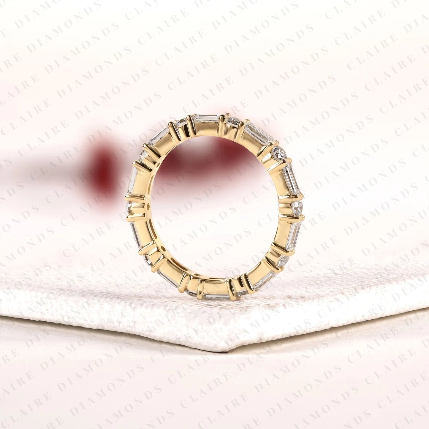 1.50 tcw baguette & round moissanite diamond eternity band in gold - stackable wedding band.